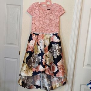 Extraordinary Navy/blush pink high and low girls dress size 6